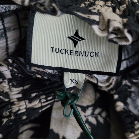 Tuckernuck Dress XS Black Ojai Vines Hemmings Floral Midi Off Shoulder Linen NEW - Picture 5 of 6